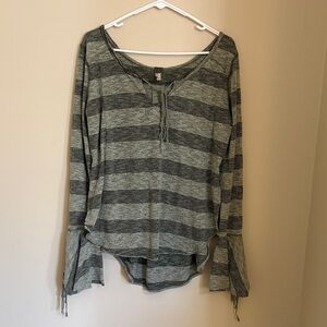 We The Free Green and Gray Striped Long Sleeve Top